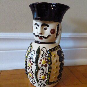 Vintage Hungarian Folk Art Figural Clay Pottery Miska Jug